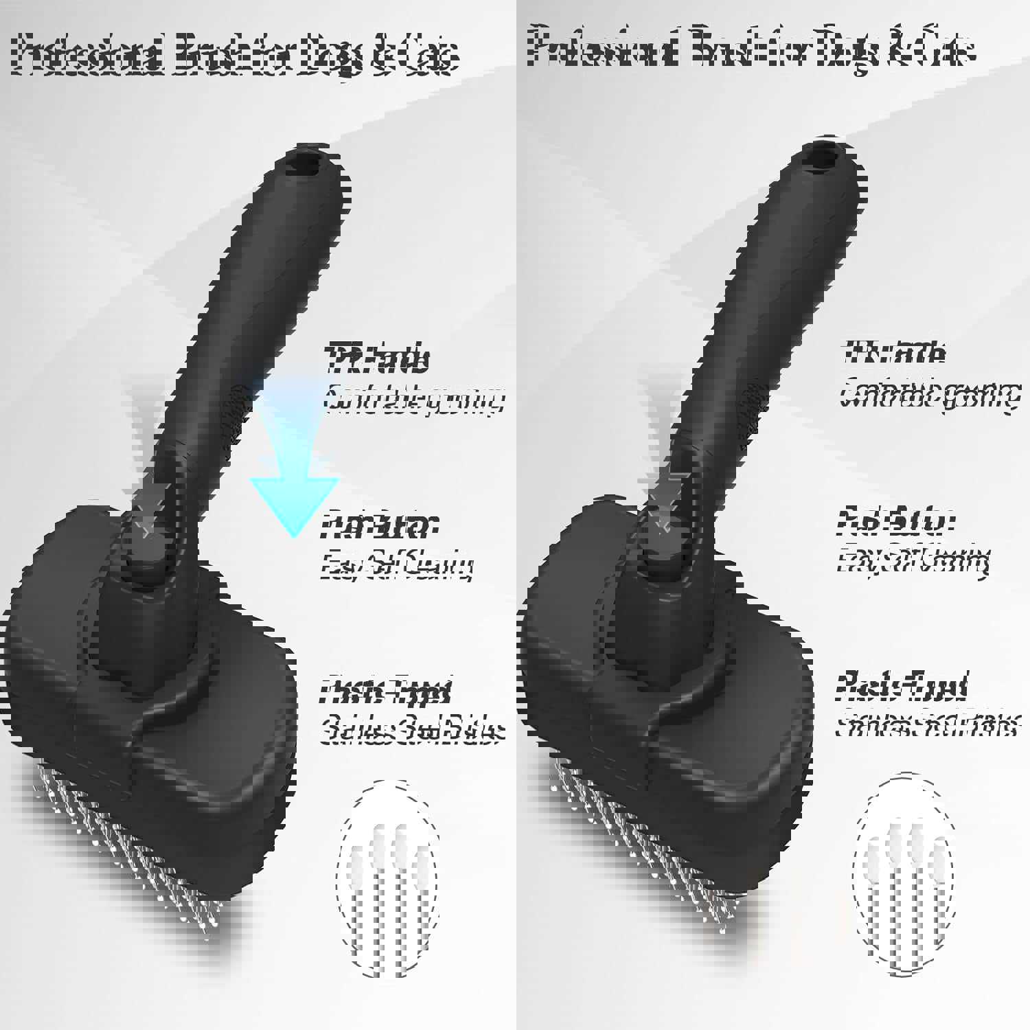 Self Cleaning Slicker Brush for Dogs & Cats - Gentle Deshedding Pet Grooming Tool
