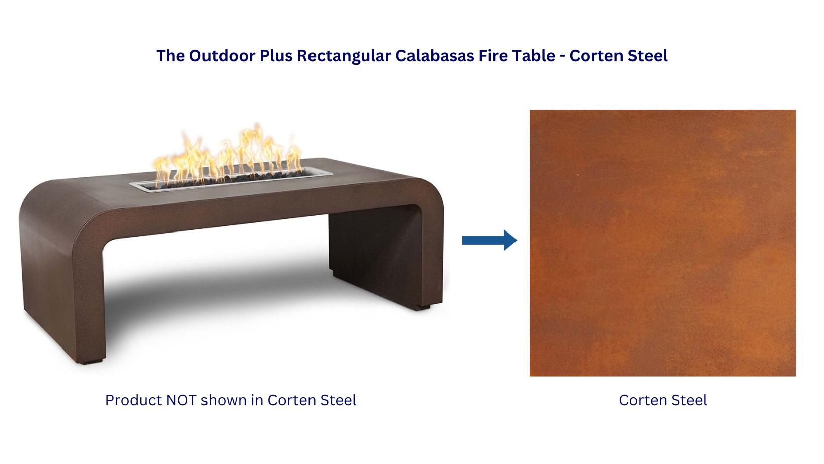 The Outdoor Plus 84 Rectangular Calabasas Fire Table - Corten Steel