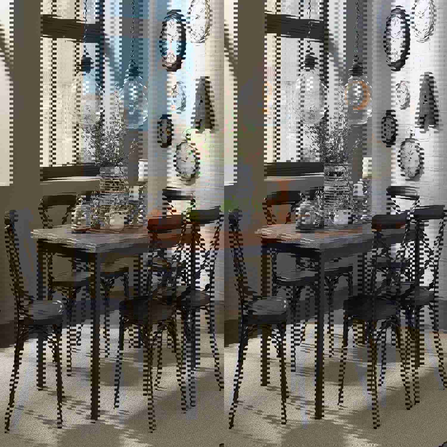 Vintage Series 7-Piece Rectangular Table Set with Metal X-Back Chairs