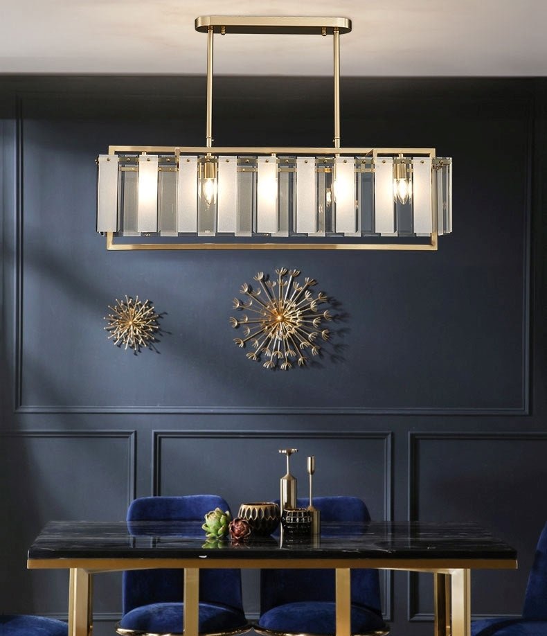 MIRODEMI® Luxury Rectangle Gold Frosted Glass Chandelier for Living Room, Kitchen