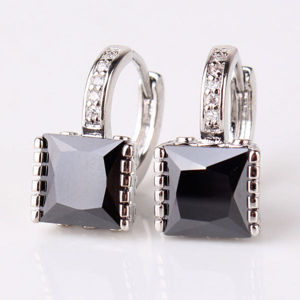 GULICX 2017 Fashion Princess Gold Hoop Earrings for Women with White/Black CZ Crystal Zirconia