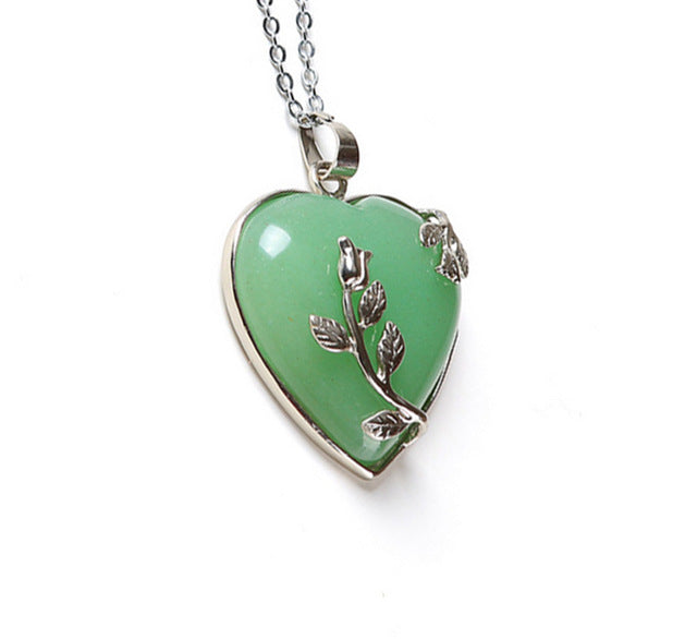 European Fashion Heart Stone Chain Necklace with Opal Love Pendant - Trendy Valentines Day Gift for Women