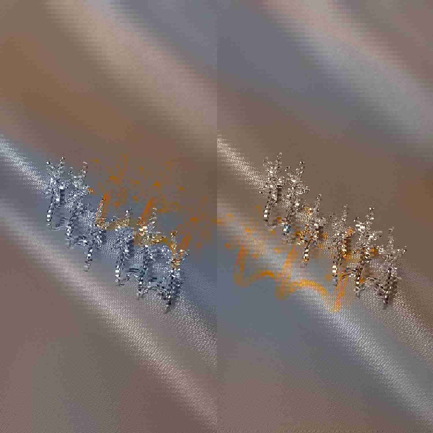 Korea Design Exquisite Copper Zircon Three Flower Stud Earrings for Women