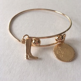 Cowgirl Boot Charm Adjustable Bracelet - 22k Gold, Platinum, or Rhodium Plated