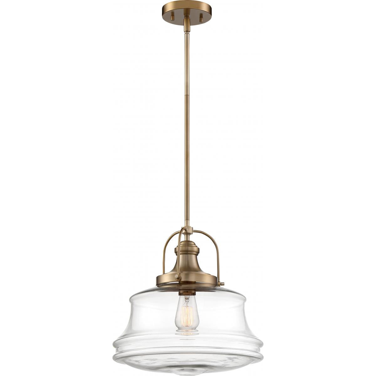 60-6757 BASEL 1 LIGHT PENDANT - Clear Glass with Burnished Brass Finish