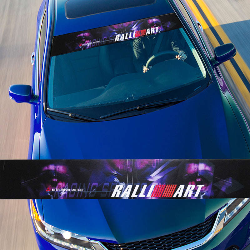 Premium UV Resistant Front Window Windshield Banner for Mitsubishi MOTOR RALLIART
