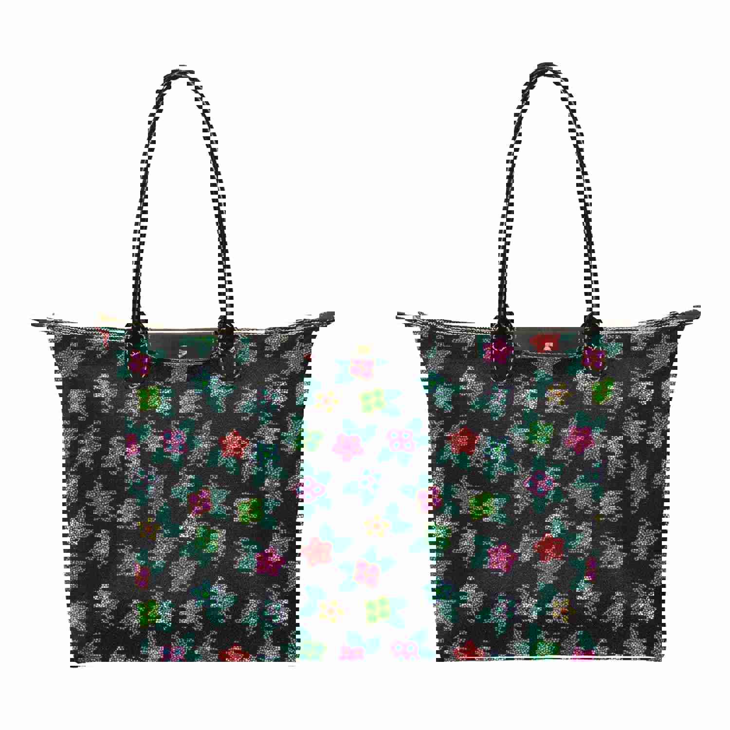Berry Flowers Black Single-Shoulder Lady Handbag