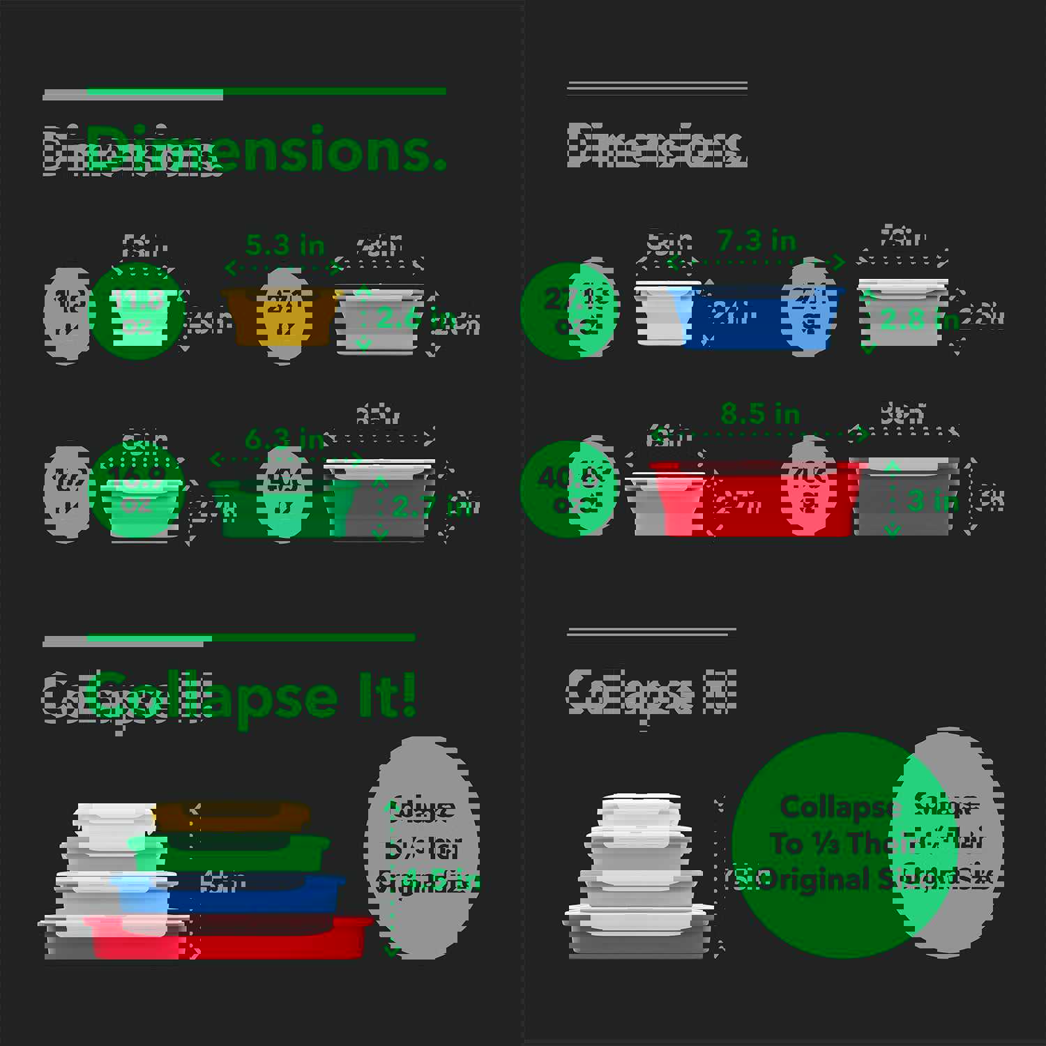 Vremi Silicone Food Storage Containers - Microwave, Freezer, and Dishwasher Safe