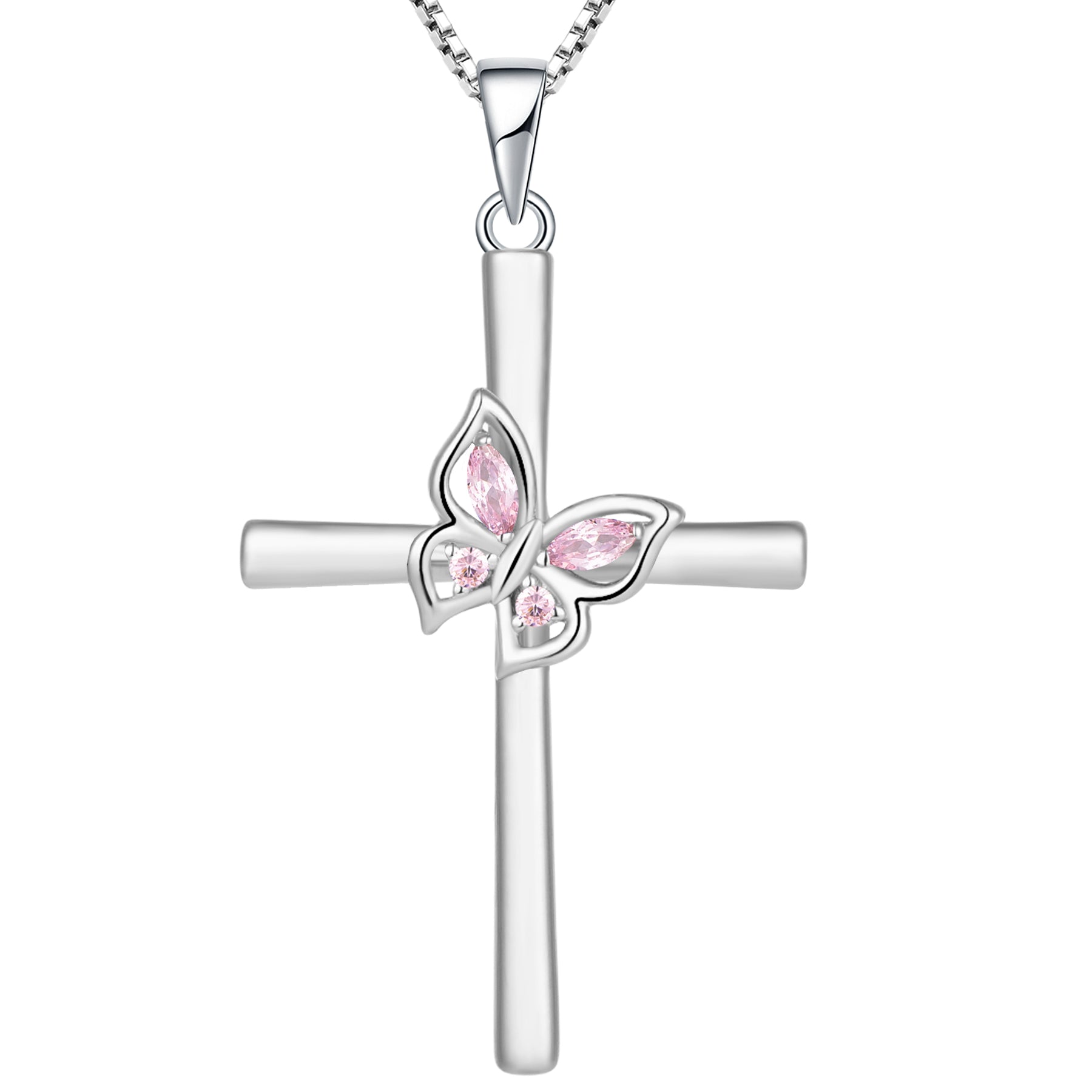 Yeelery Butterfly Cross Gem Necklace - 925 Sterling Silver Elegant Jewelry