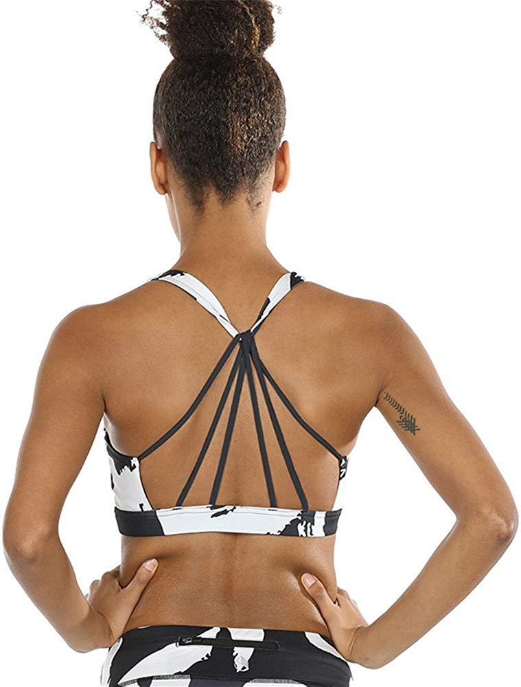 icyzone Padded Strappy Sports Bra for Women - Yoga Tops & Activewear