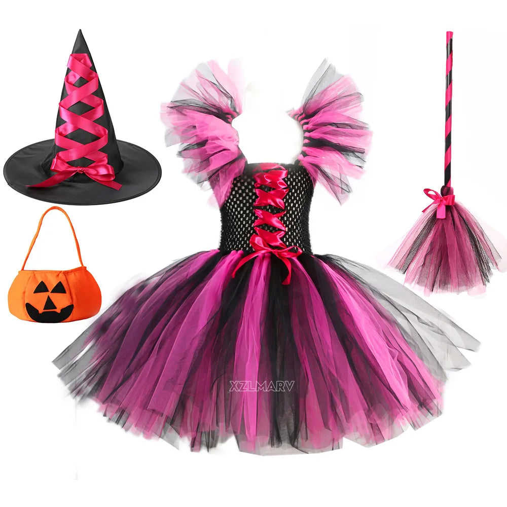 Kids Girls Carnival Vestidos Clothing Set with Bag and Hat for Halloween