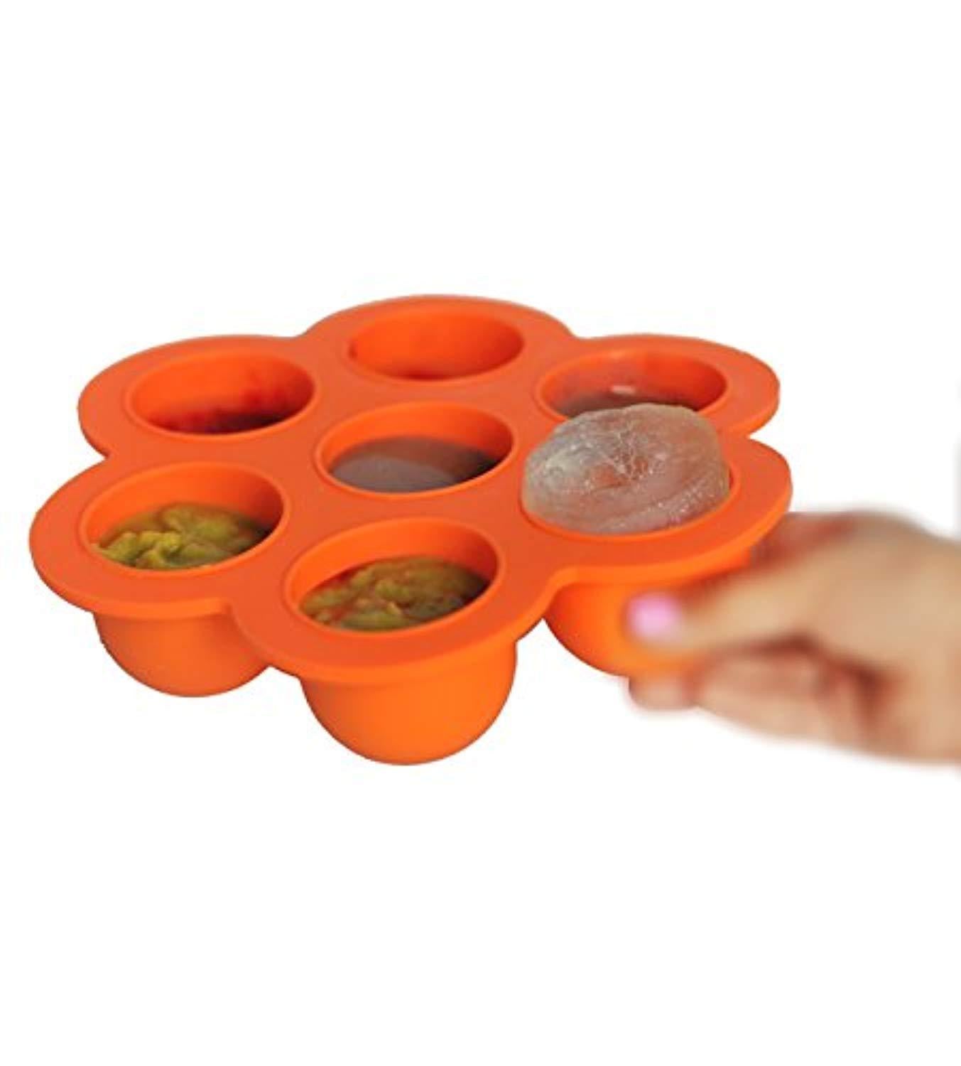 REDNOLIA Baby Food Freezer Tray with Spoon - BPA-Free Silicone Food Storage Container for Homemade Baby Food Purees and BreastMilk (7 x 2.5 OZ, Orange)