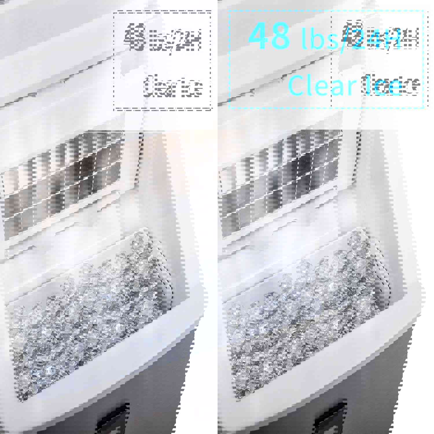 Portable Counter-top Ice Maker Machine for Crystal Ice Cubes in 48 lbs/24H with Ice Scoop