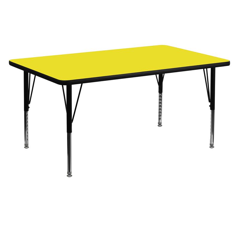 Flash Furniture 30W x 60L Rectangular Yellow HP Laminate Activity Table - Height Adjustable Short Legs