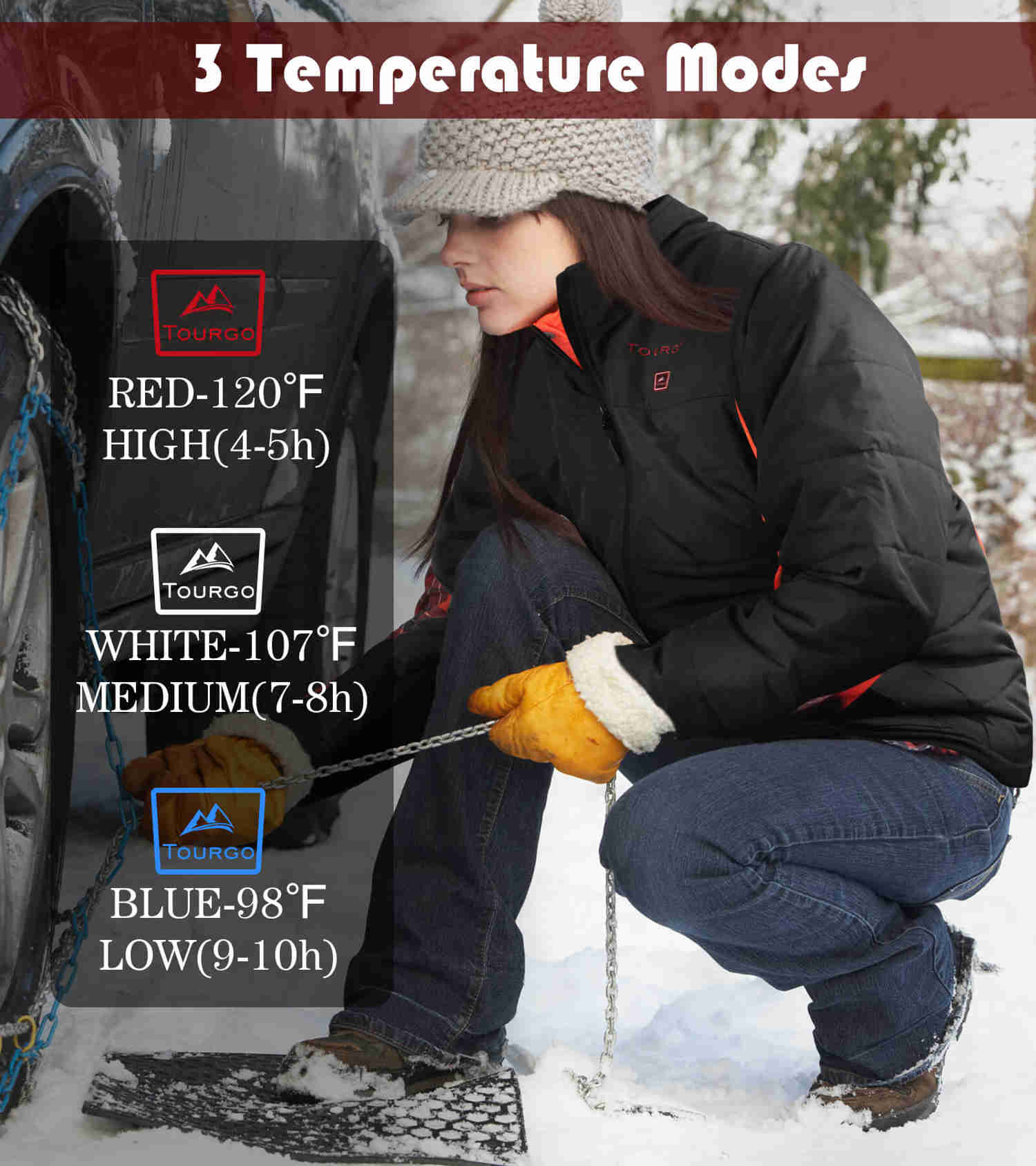 Tourgo Grey Battery Heated Work Jacket for Men - 12V 16000mAh Battery for Outdoor Work and Activities