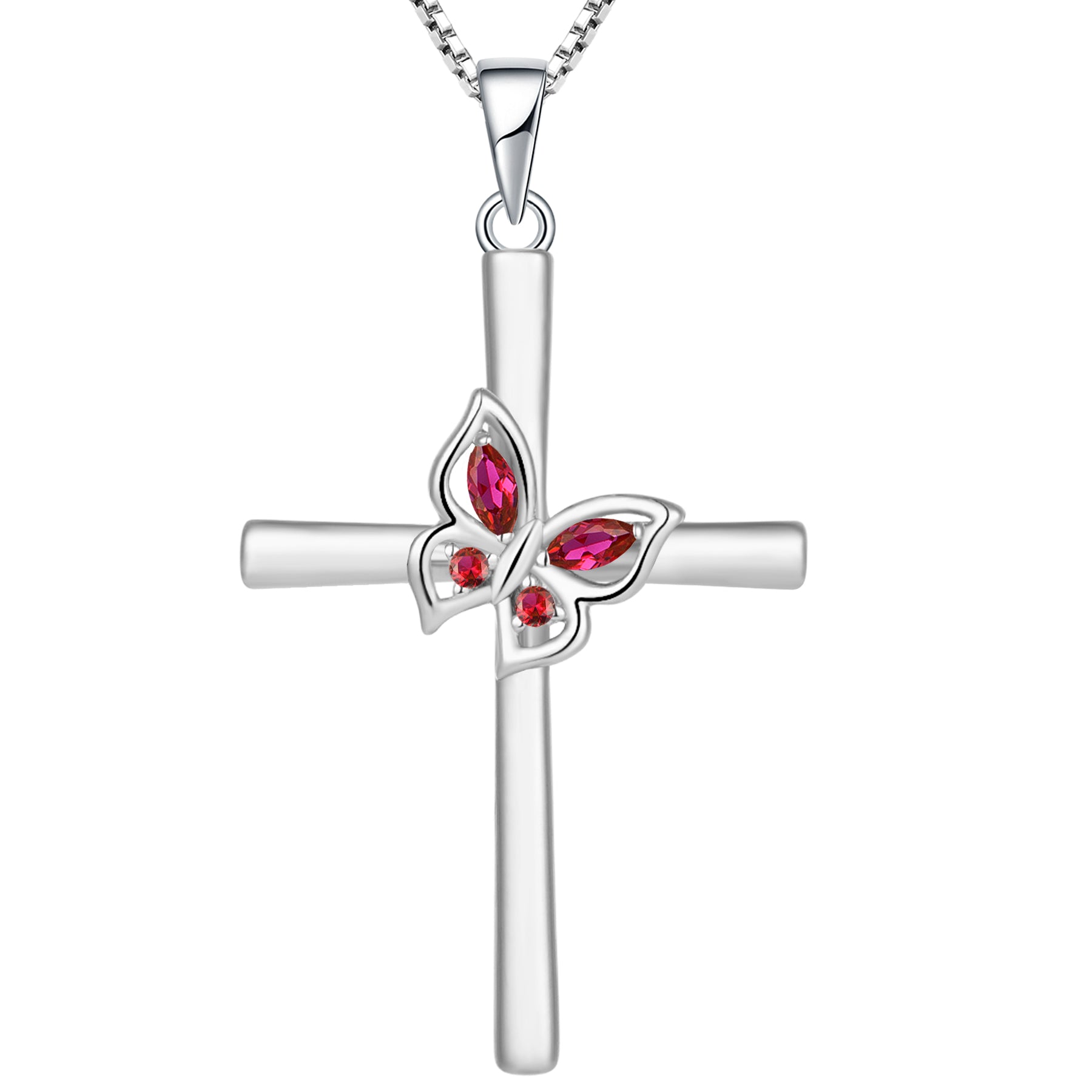 Yeelery Butterfly Cross Gem Necklace - 925 Sterling Silver Elegant Jewelry