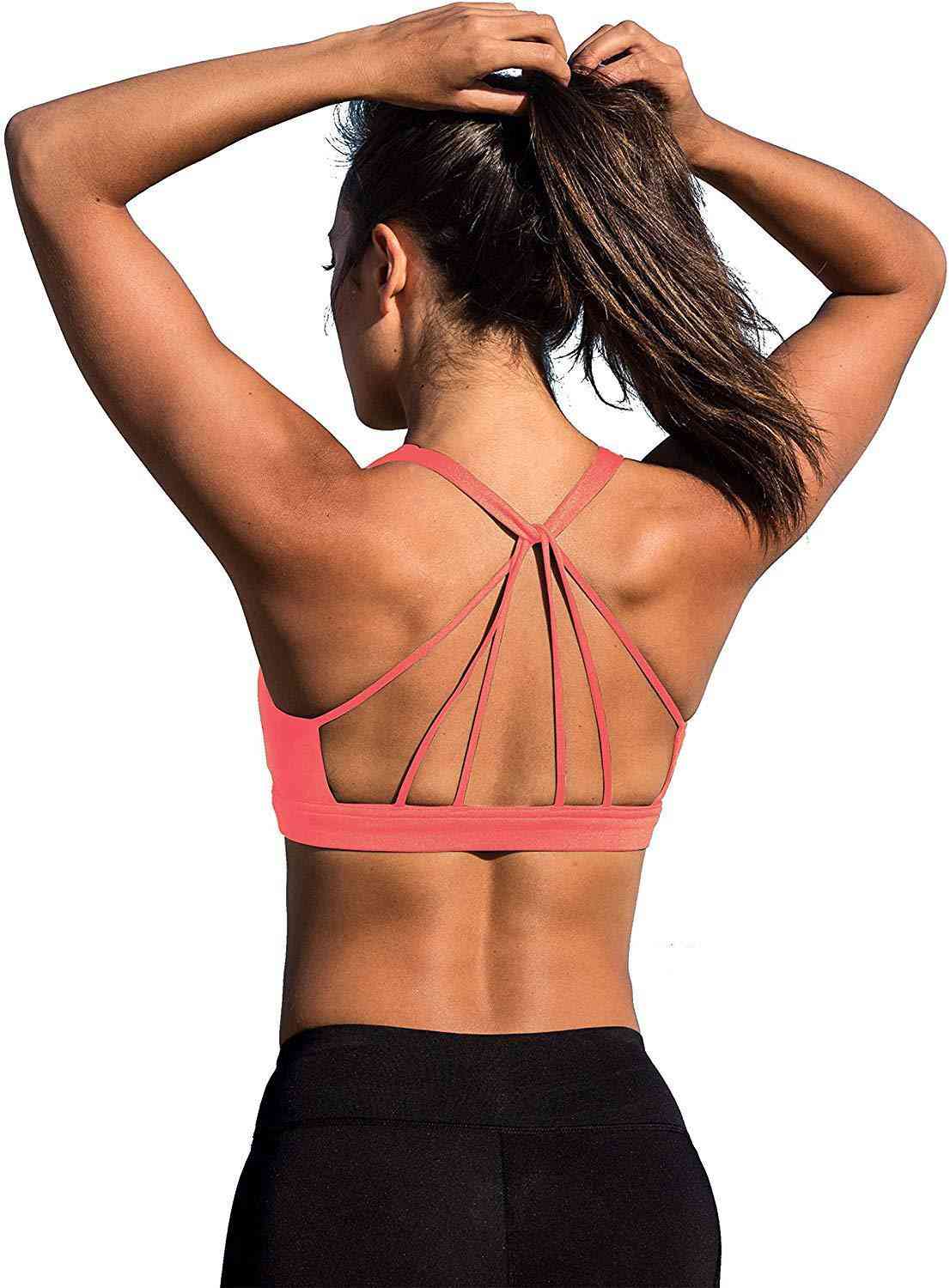 icyzone Padded Strappy Sports Bra for Women - Yoga Tops & Activewear