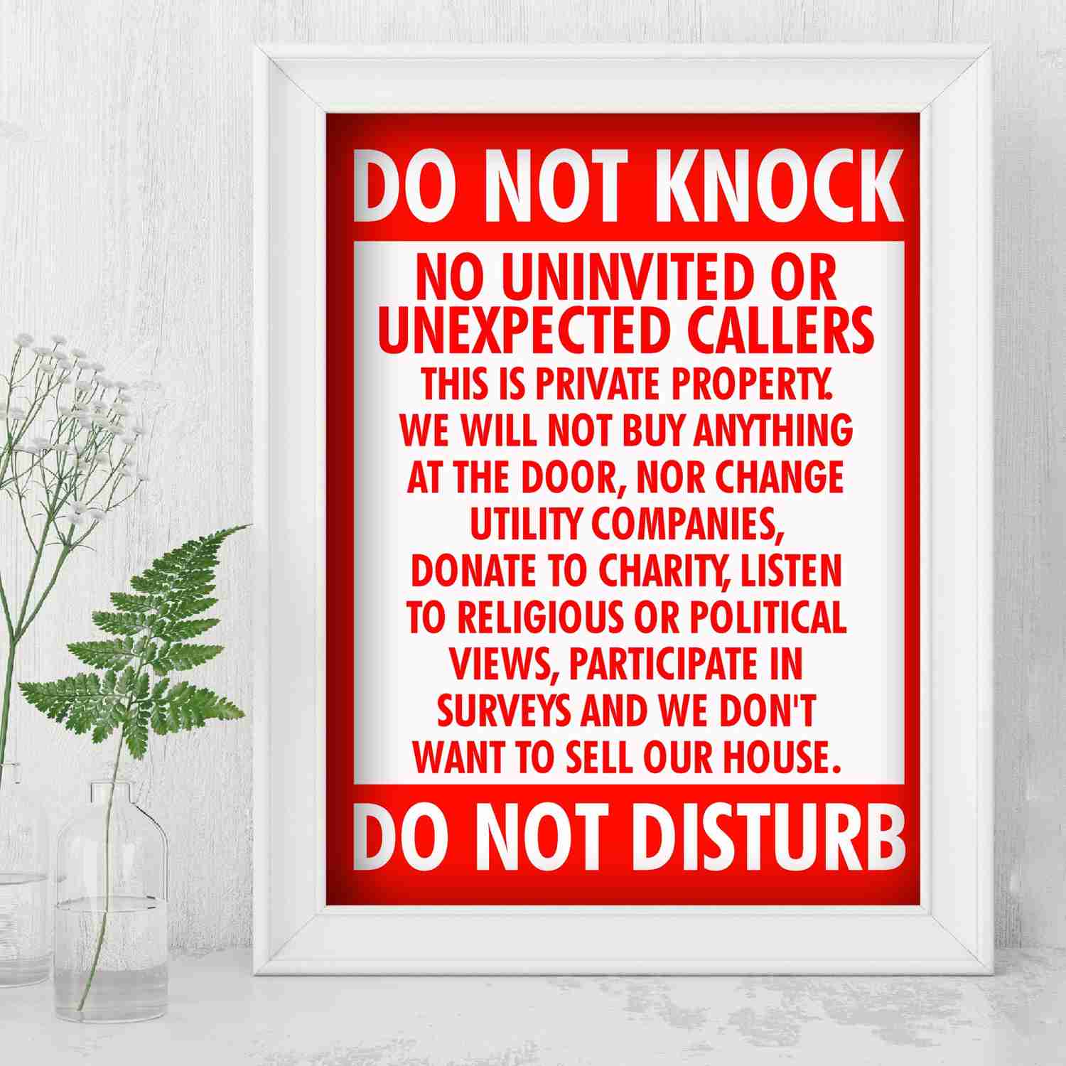 Do Not Knock-Do Not Disturb Funny No Soliciting Front Door Sign-8 x 10 Sarcastic Wall Art Print-Ready to Frame