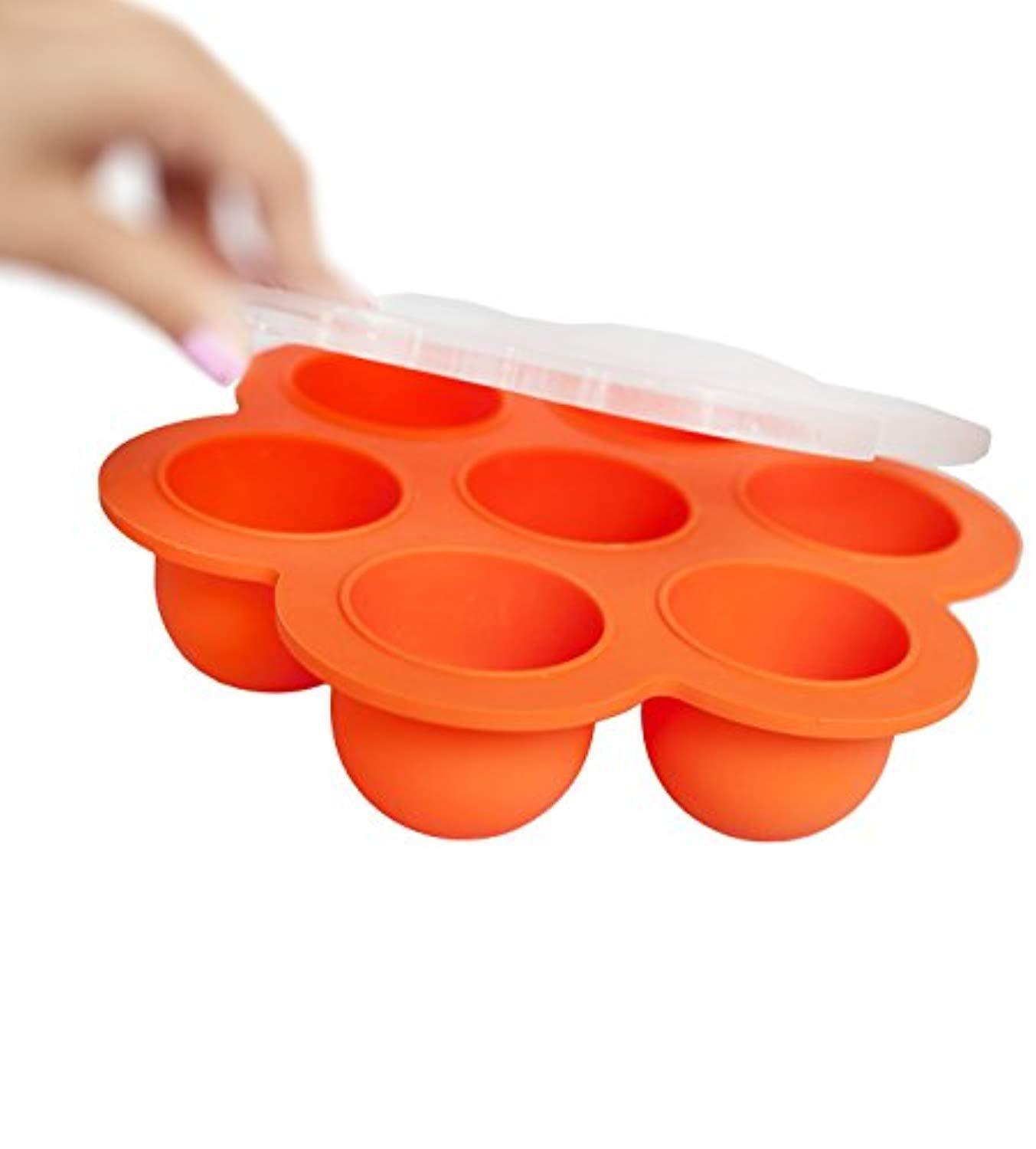 REDNOLIA Baby Food Freezer Tray with Spoon - BPA-Free Silicone Food Storage Container for Homemade Baby Food Purees and BreastMilk (7 x 2.5 OZ, Orange)