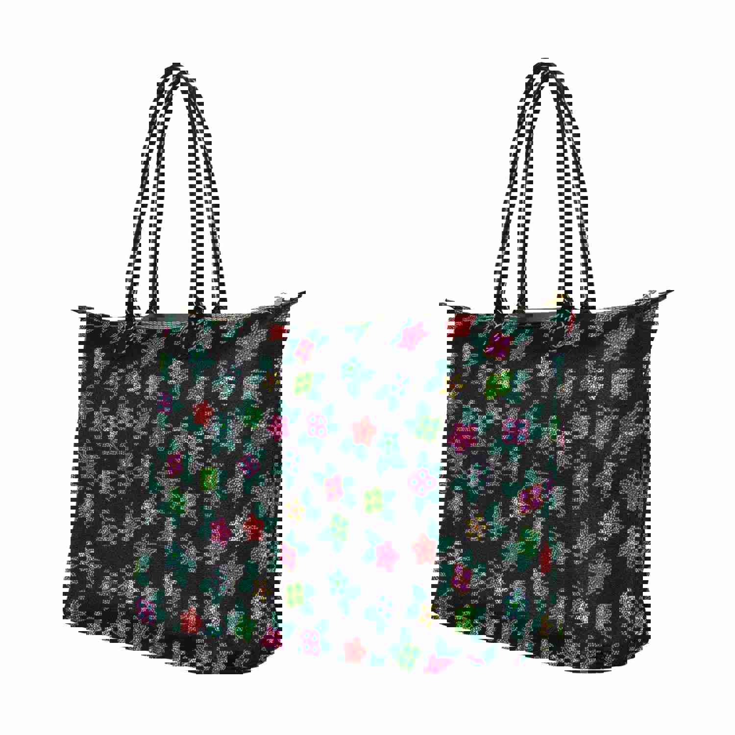 Berry Flowers Black Single-Shoulder Lady Handbag