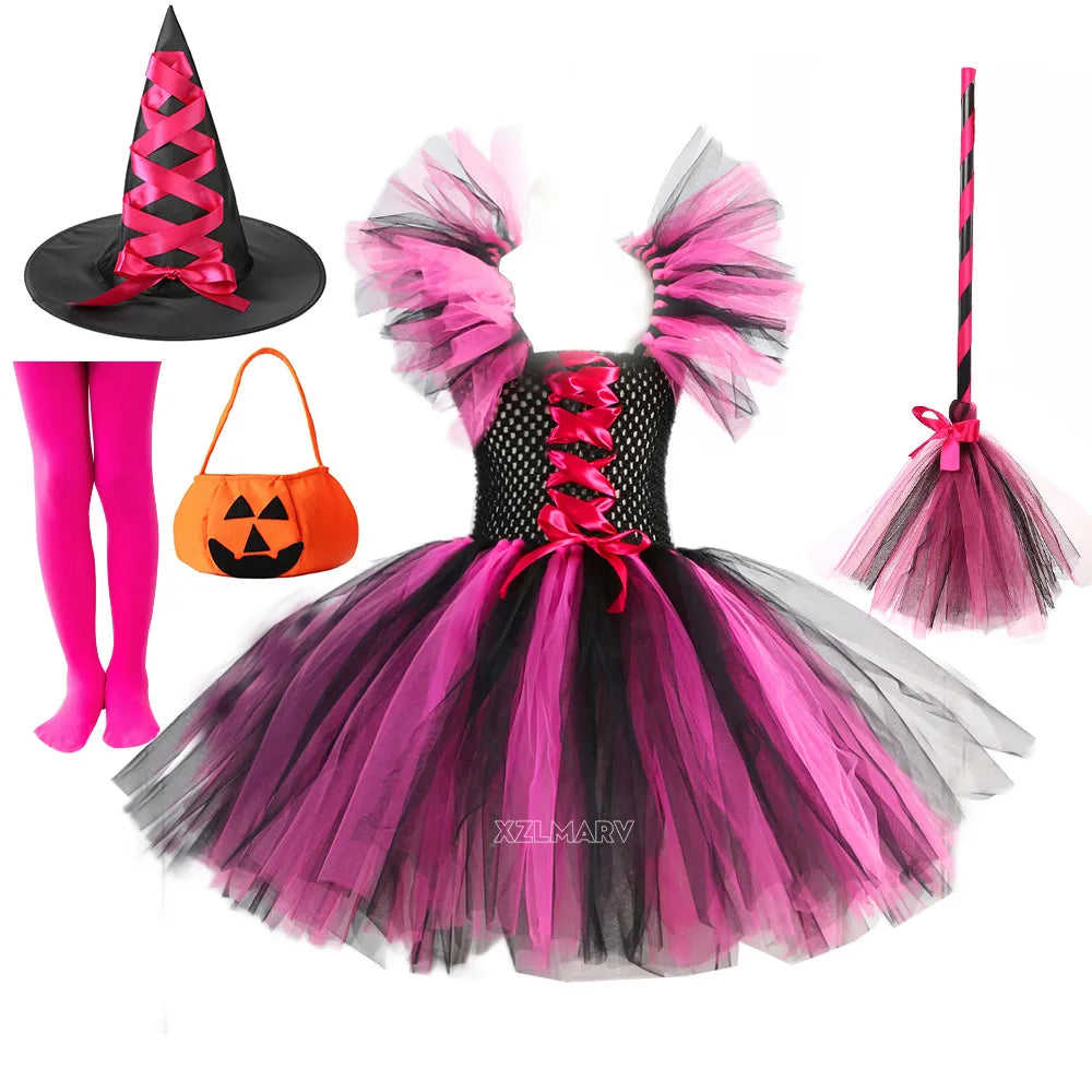 Kids Girls Carnival Vestidos Clothing Set with Bag and Hat for Halloween