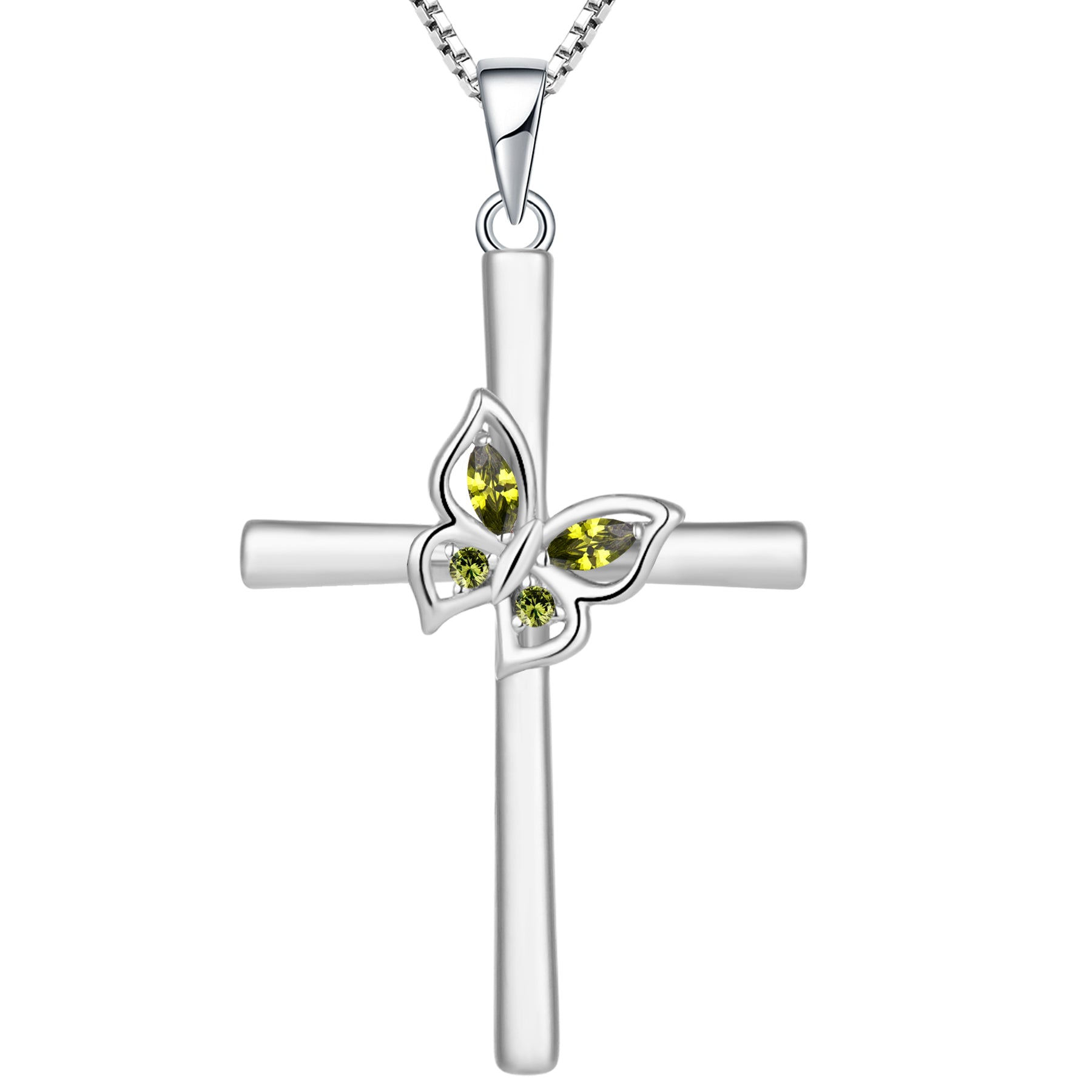 Yeelery Butterfly Cross Gem Necklace - 925 Sterling Silver Elegant Jewelry