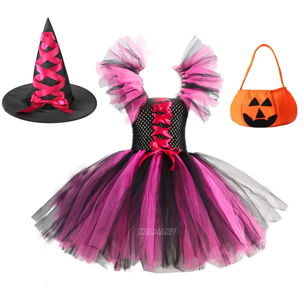 Kids Girls Carnival Vestidos Clothing Set with Bag and Hat for Halloween