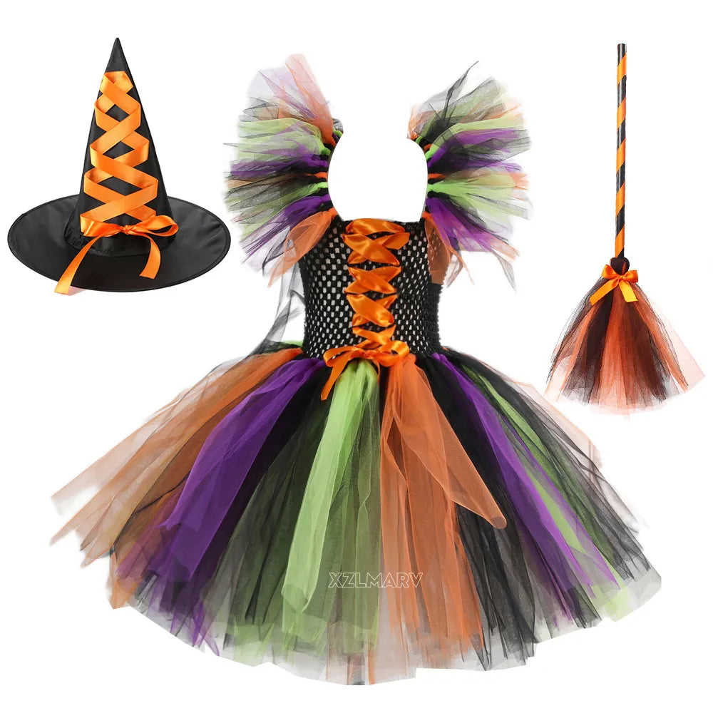 Kids Girls Carnival Vestidos Clothing Set with Bag and Hat for Halloween