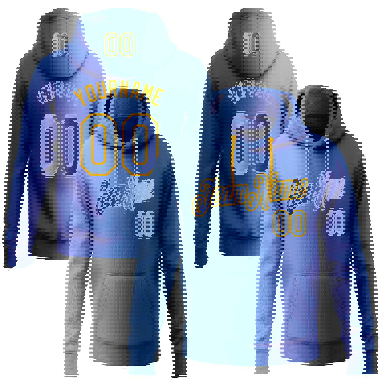 Custom Stitched Royal Light Blue-Gold Gradient Fashion Sports Pullover Sweatshirt Hoodie