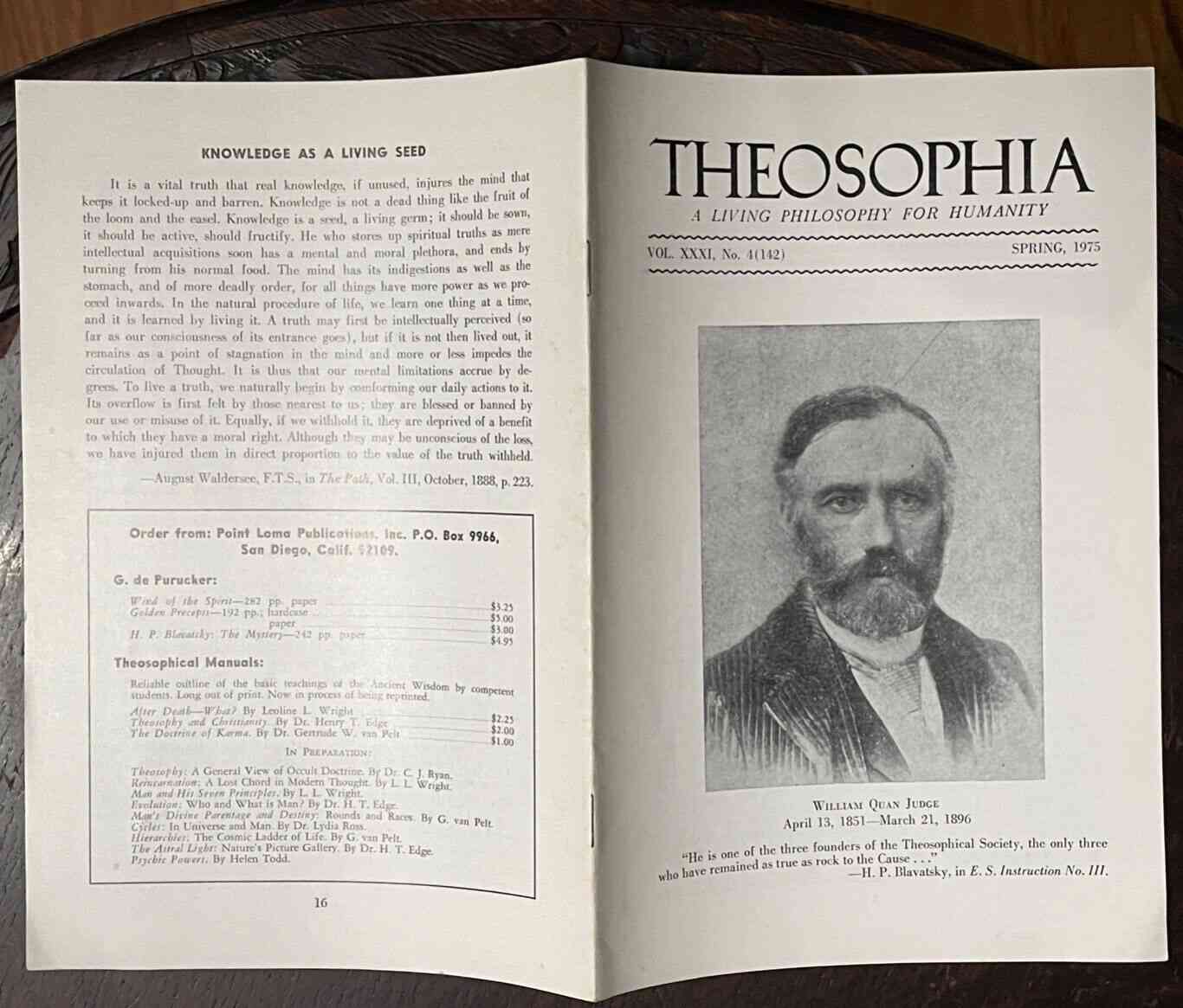THEOSOPHIA MAGAZINE, Spring 1975 - THEOSOPHICAL Journal, BLAVATSKY OCCULT ARTS