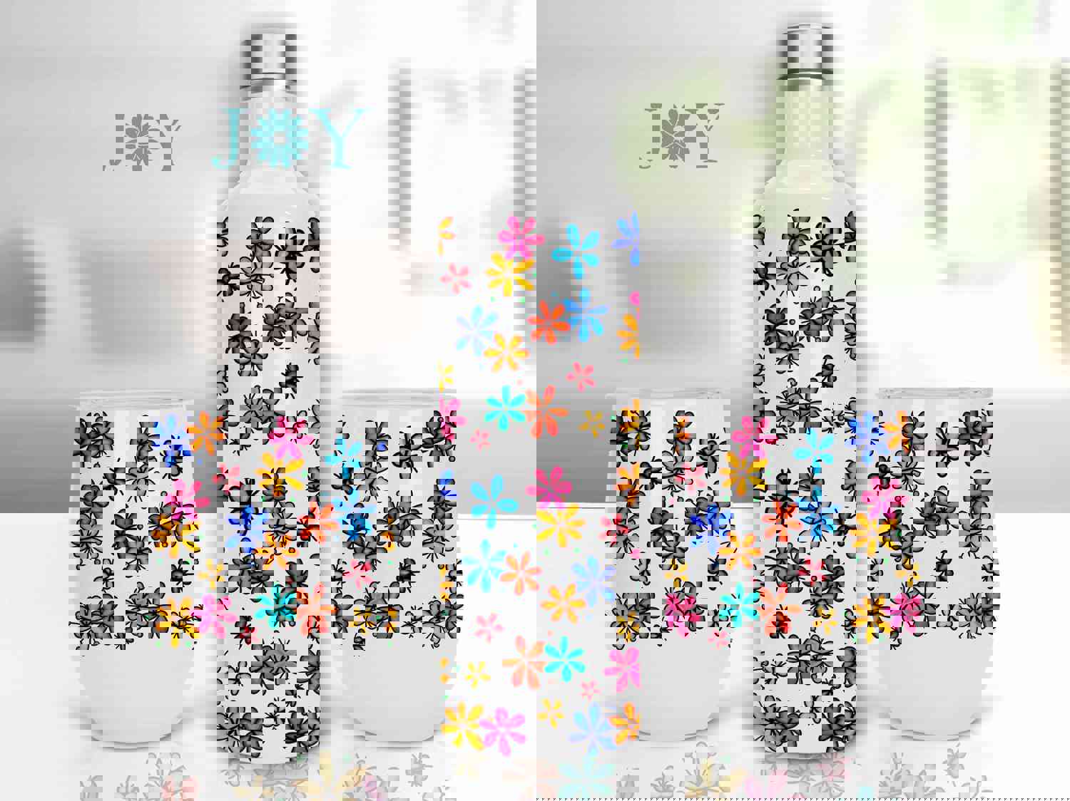 Art Pop Flower Sublimation Designs for 12oz Wine Tumblers - Digital Sublimation Template