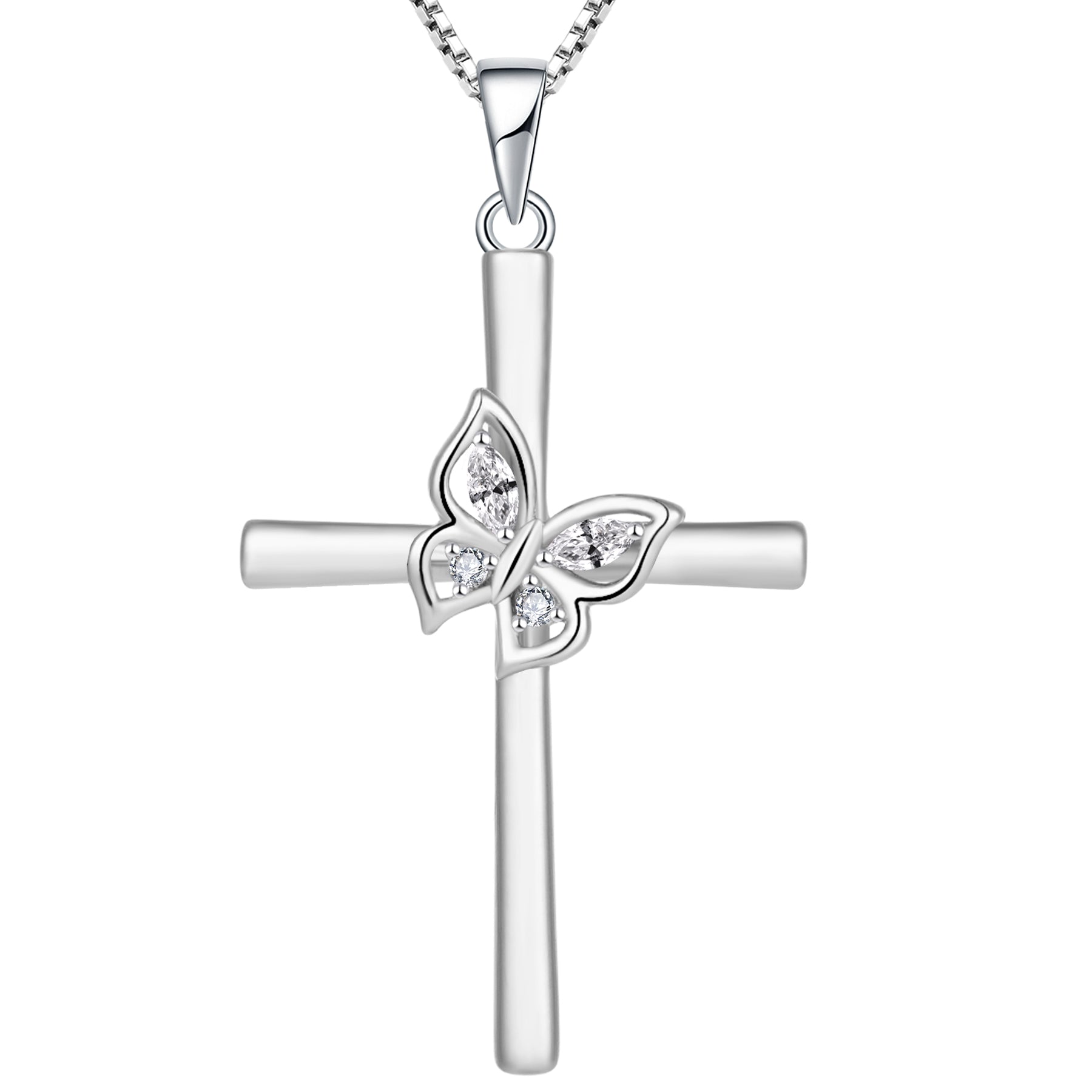 Yeelery Butterfly Cross Gem Necklace - 925 Sterling Silver Elegant Jewelry