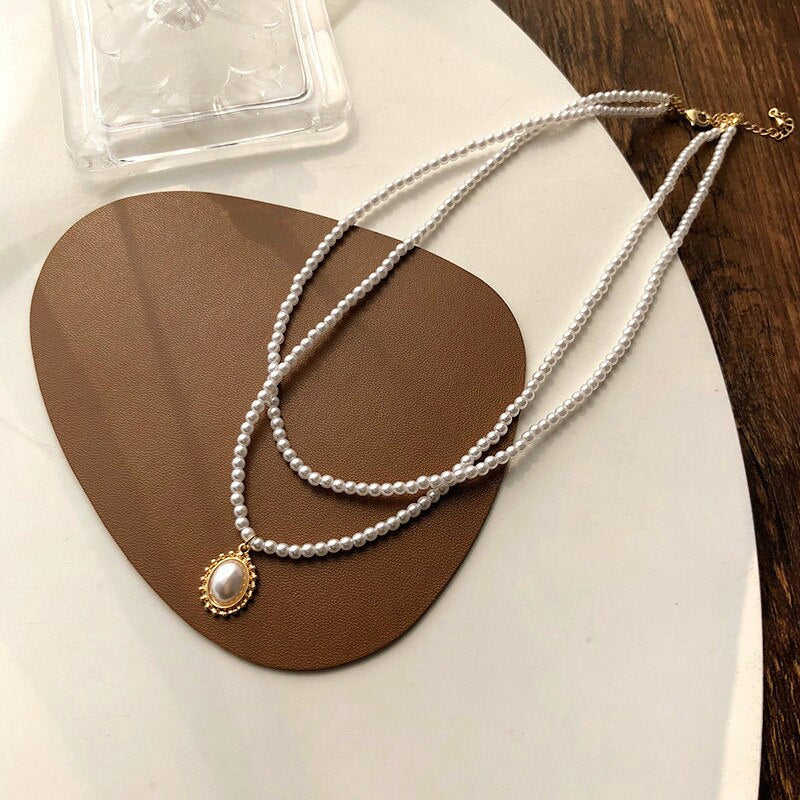2021 Kpop Pearl Choker Necklace - Double Layer Chain Pendant for Women