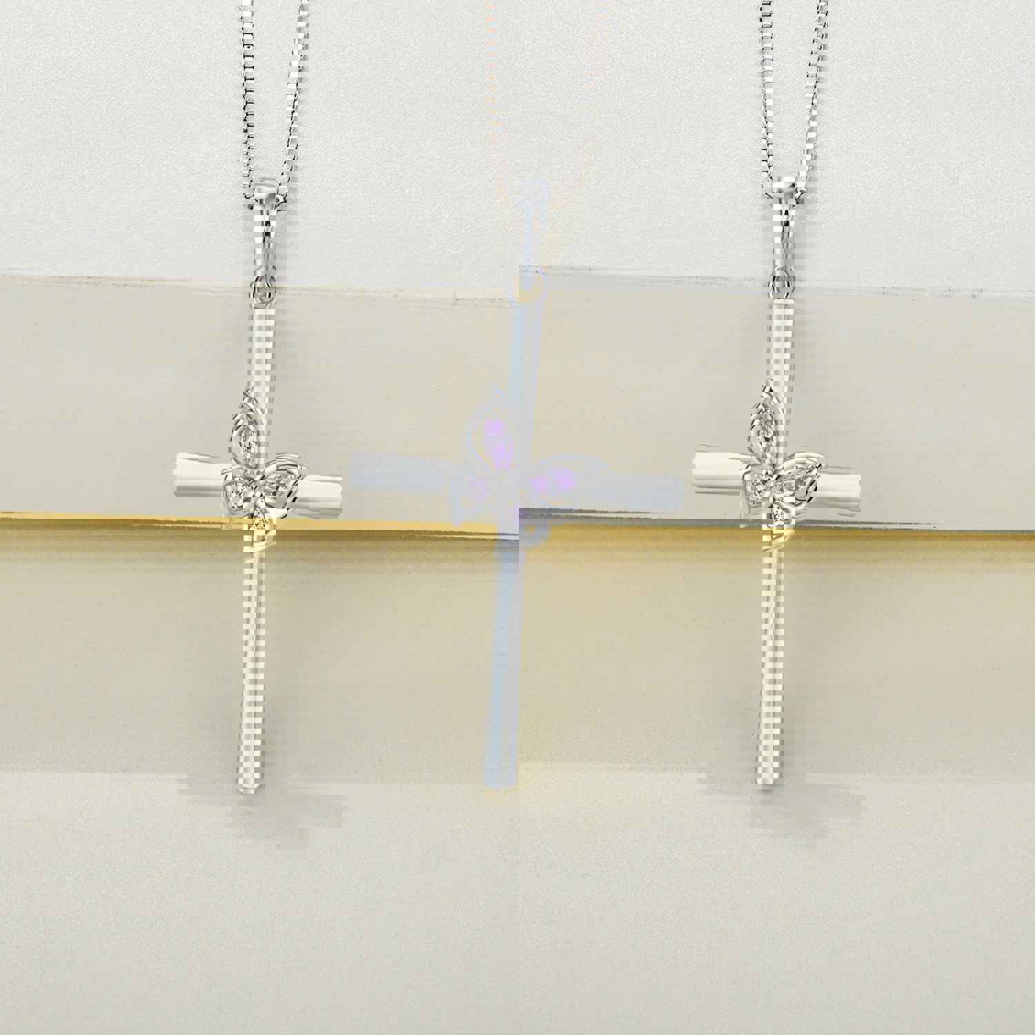 Yeelery Butterfly Cross Gem Necklace - 925 Sterling Silver Elegant Jewelry