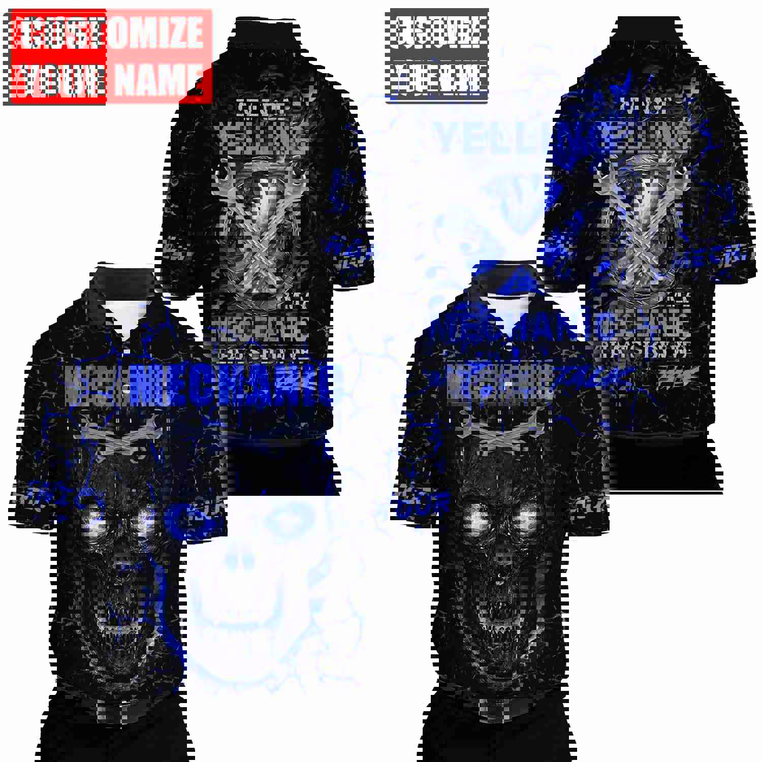 Joycorners Mechanic Custom Name Skull Printed 3D Hoodie