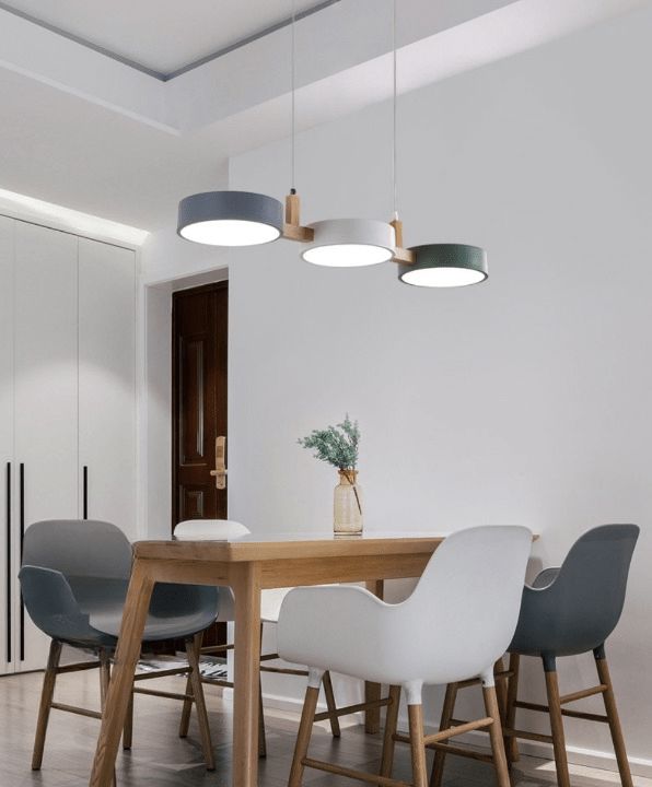 MIRODEMI® Nordic Natural Wood Chandelier with 3 Switchable Colors for Dining Room, Kitchen