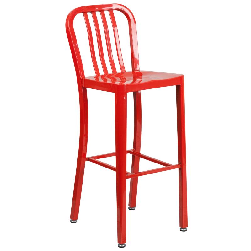 CH-51080BH-4-30VRT Richard Commercial Grade 24 Round Red Metal Indoor-Outdoor Bar Table Set with 4 Stools