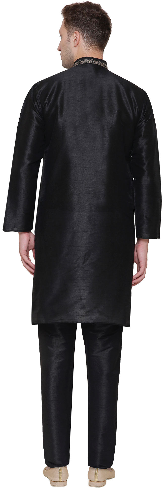 Men's Dupion Silk Kurta Pajama - Traditional Indian Clothing (Black)