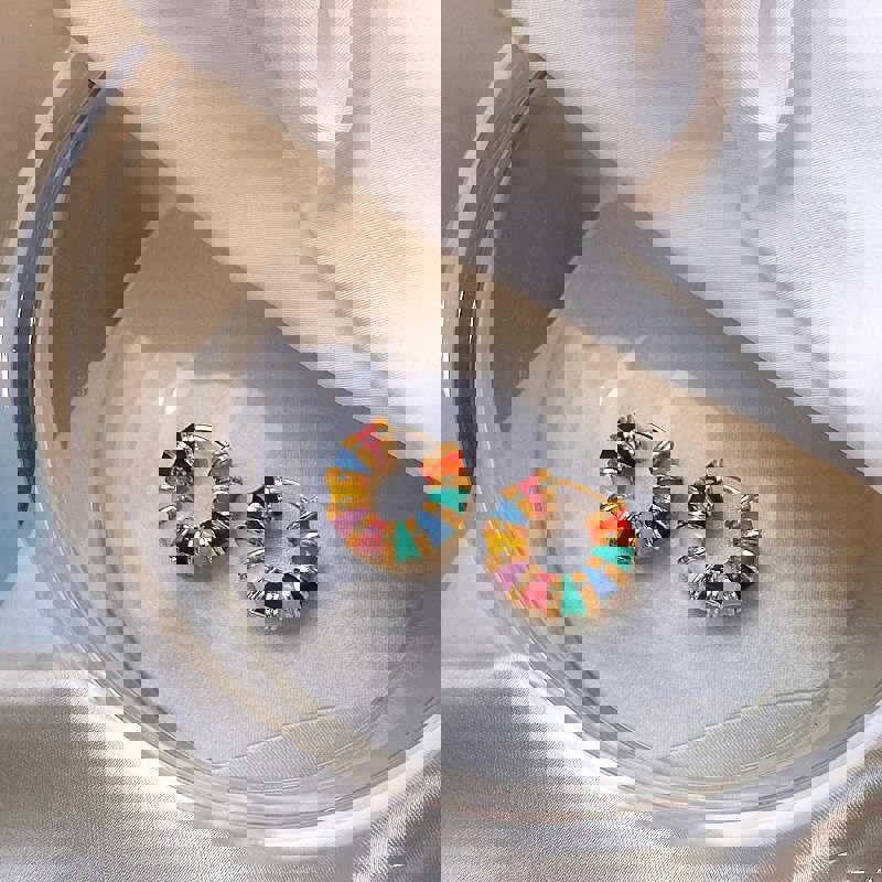 Korean Design 14K Gold Plated Enamel Drop Earrings for Women