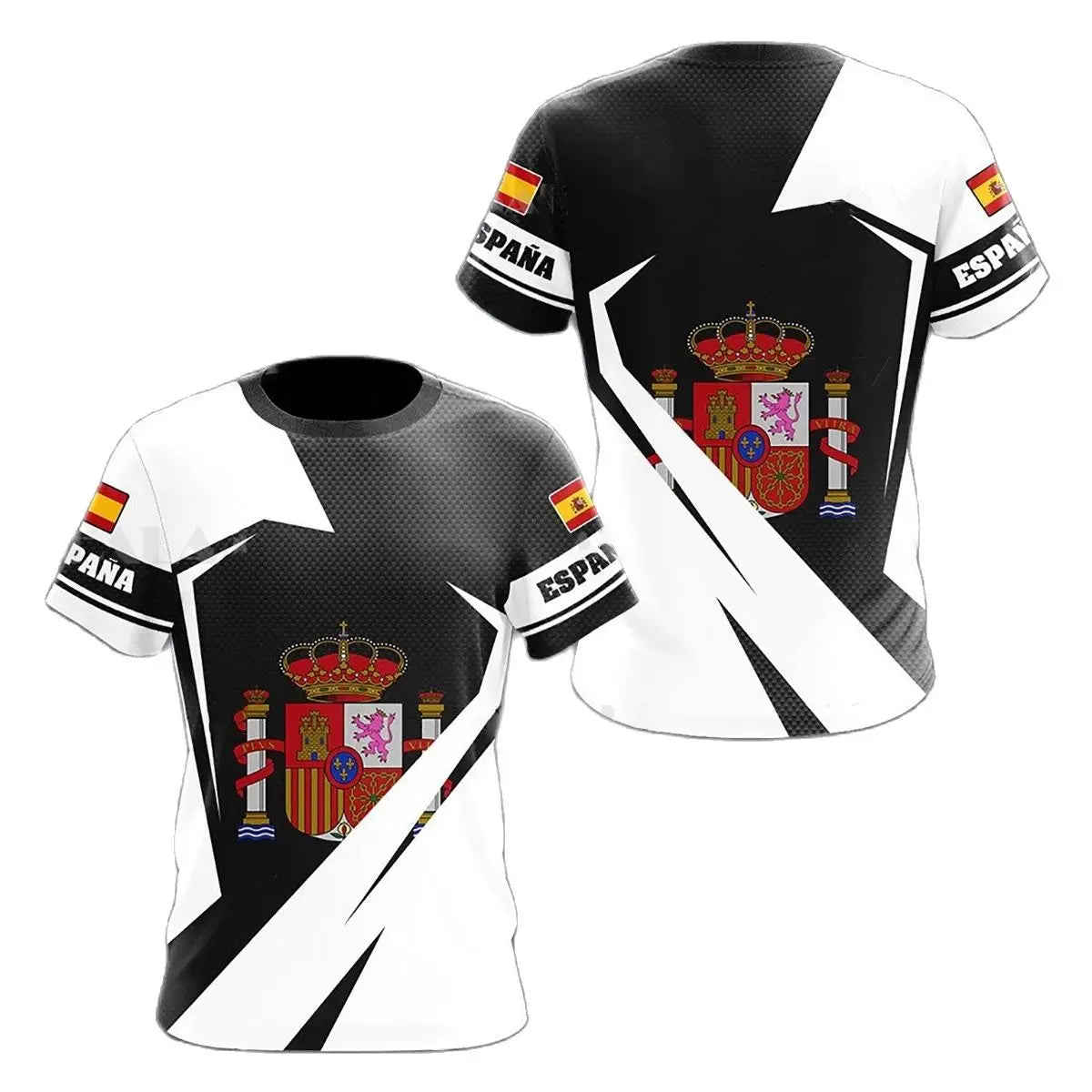 Spain National Emblem Printed 3D Men's T-Shirt - O-Neck Short Sleeve Fashion Cool Loose Fit Shirt