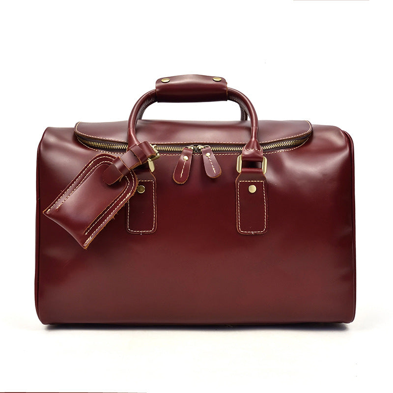 Cool Red Large Leather Men's Overnight Travel Duffle Weekender Bag