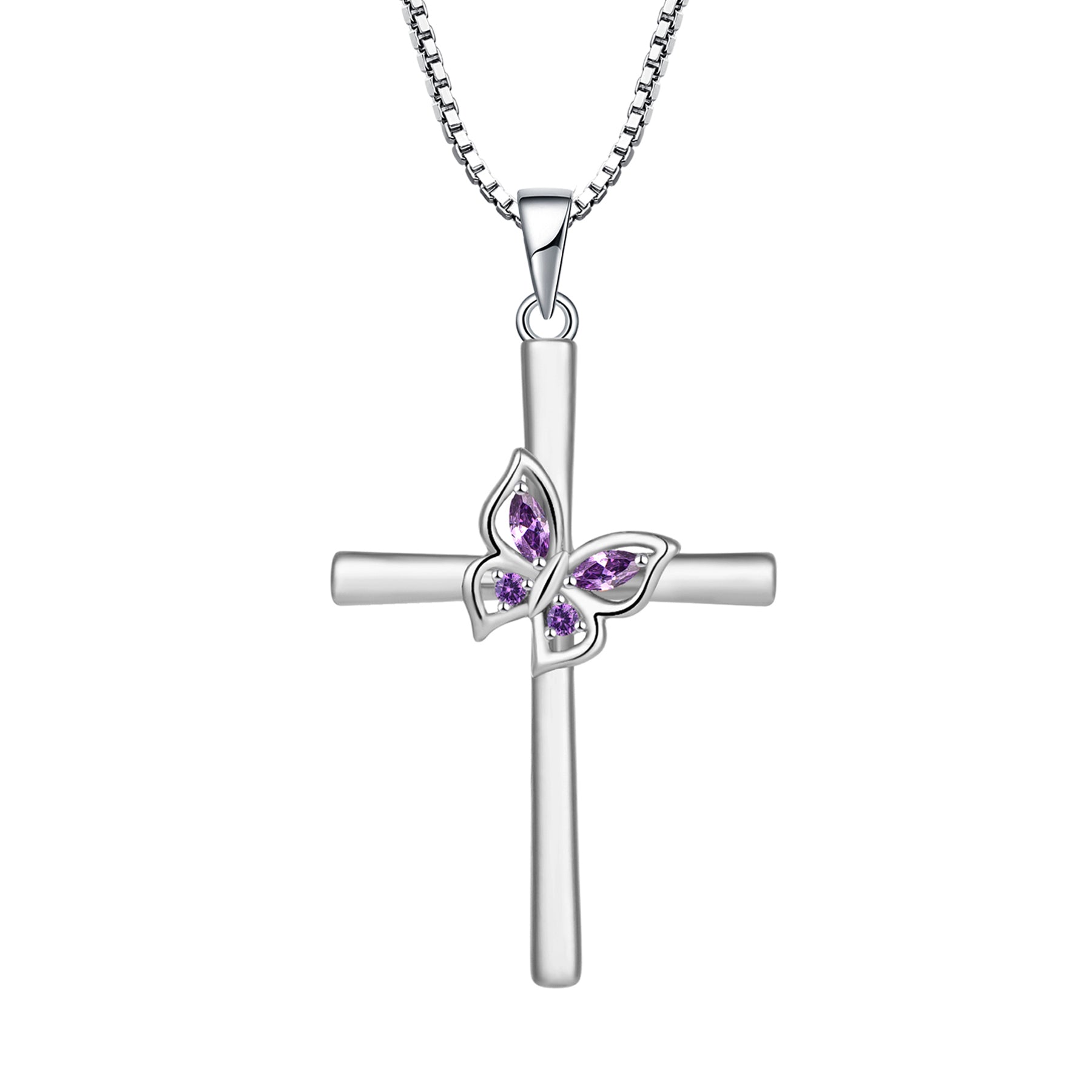 Yeelery Butterfly Cross Gem Necklace - 925 Sterling Silver Elegant Jewelry