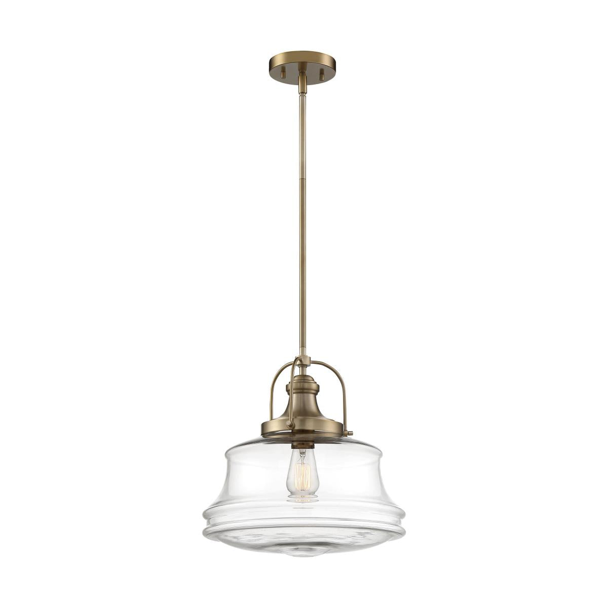 60-6757 BASEL 1 LIGHT PENDANT - Clear Glass with Burnished Brass Finish