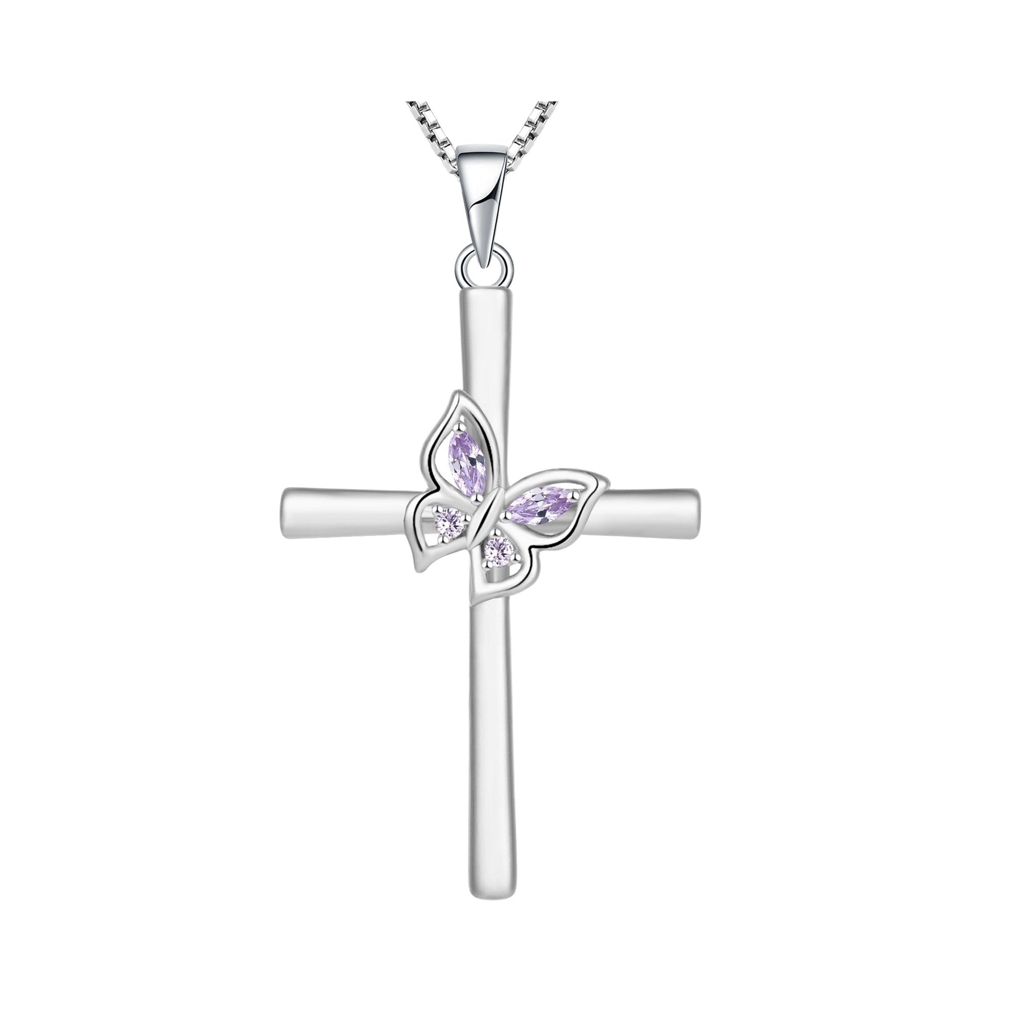 Yeelery Butterfly Cross Gem Necklace - 925 Sterling Silver Elegant Jewelry
