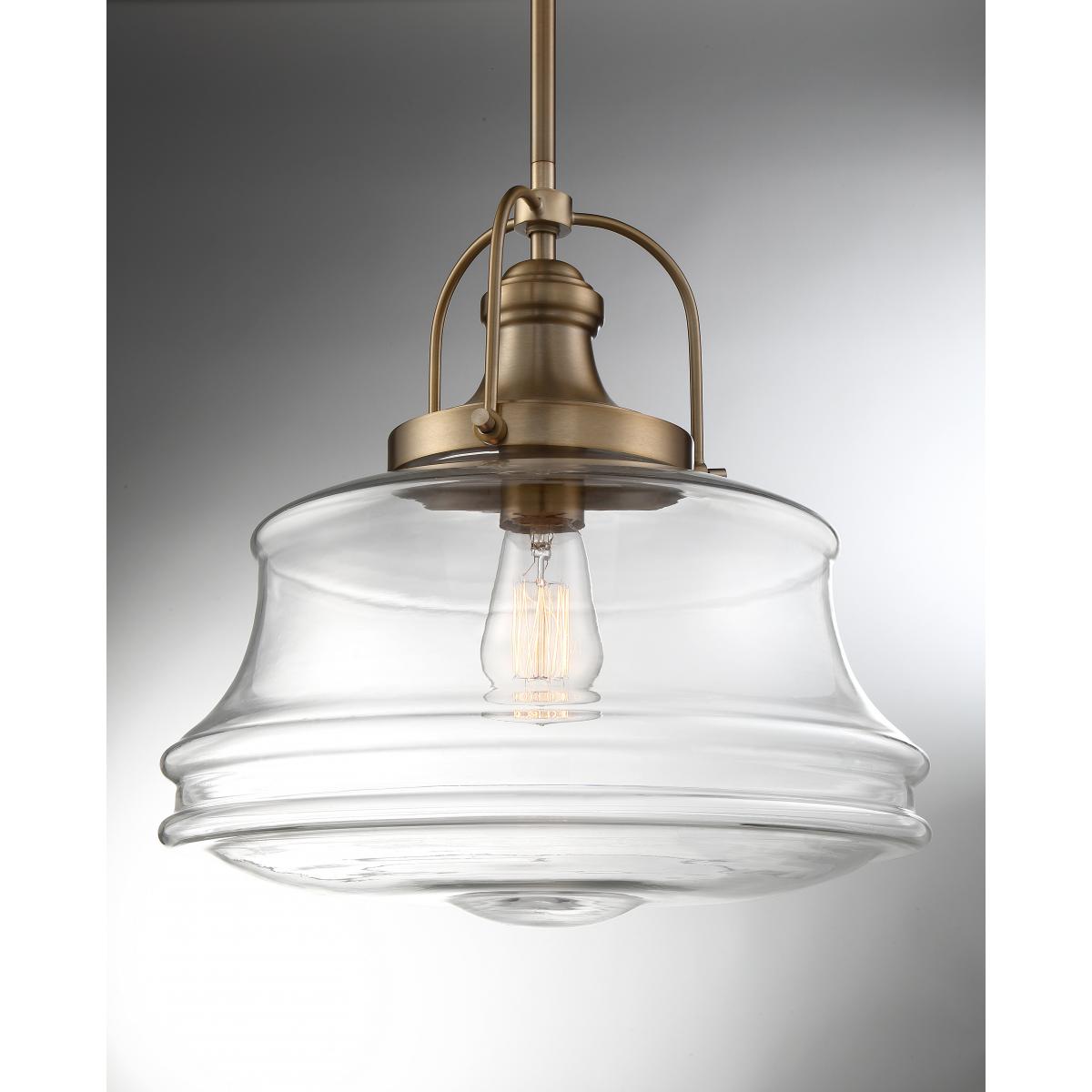 60-6757 BASEL 1 LIGHT PENDANT - Clear Glass with Burnished Brass Finish