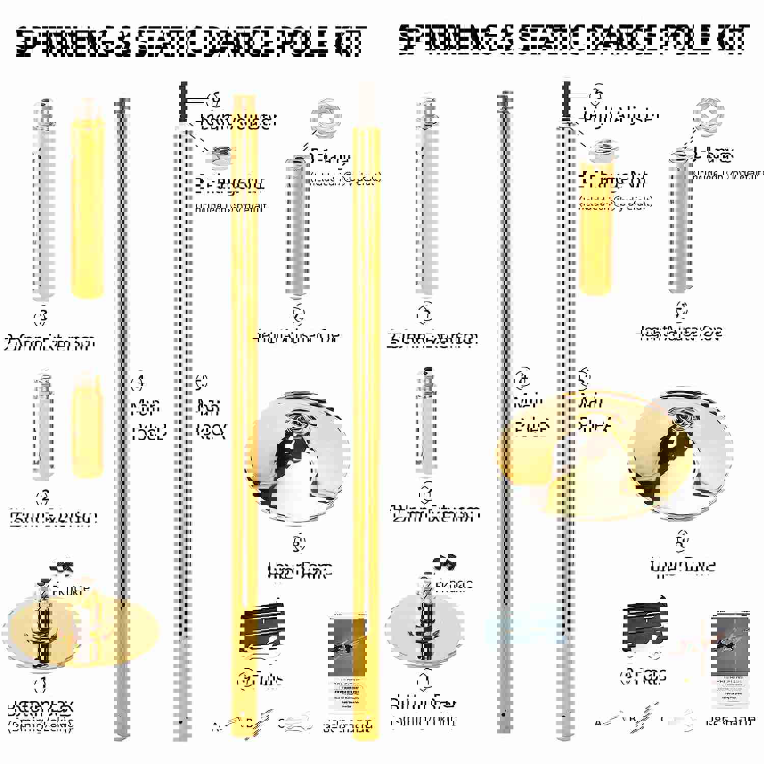 45mm Removable Dance Pole Set with Spinning and Static Modes for Fitness and Home Use