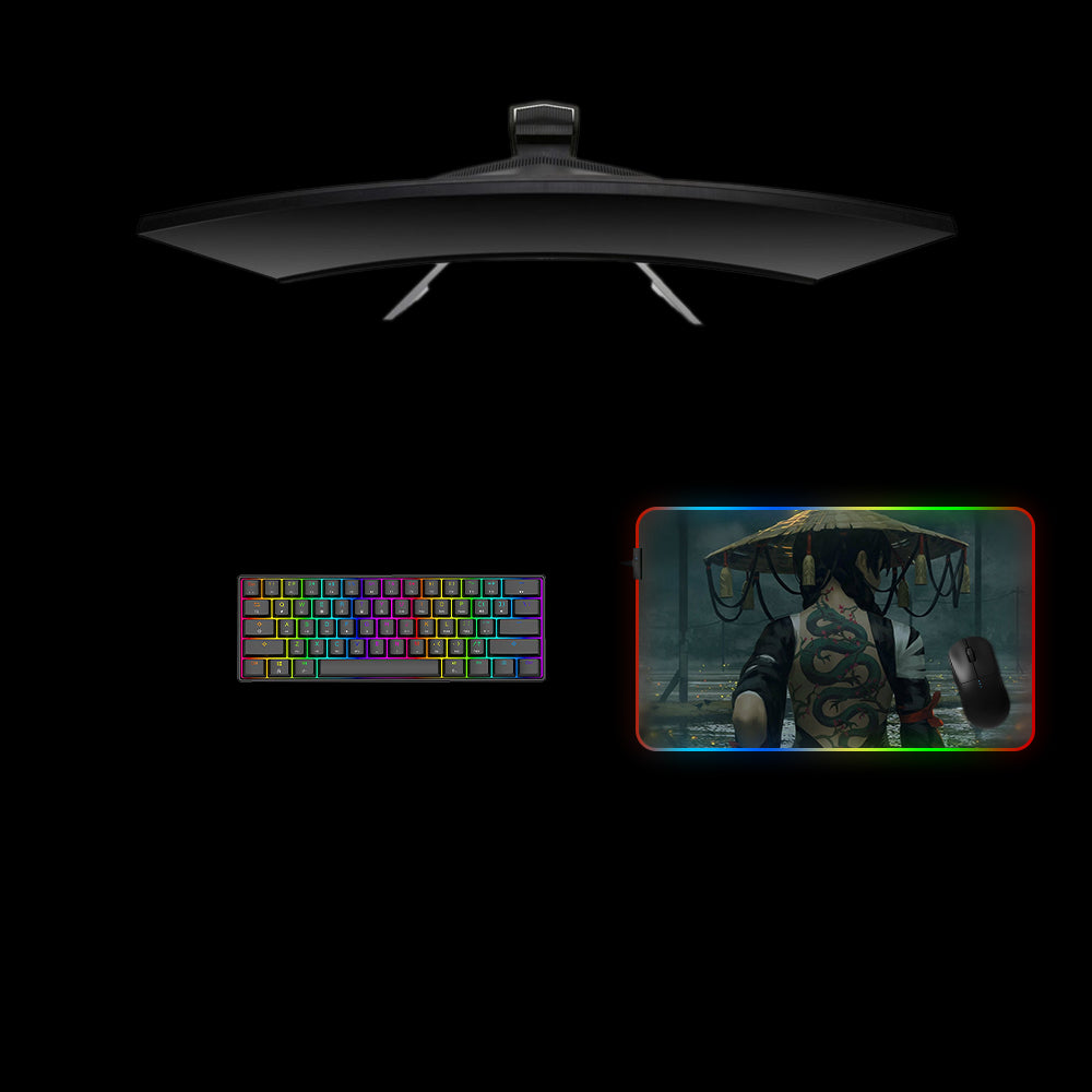 Dragon Tattoo Girl RGB Gaming Mouse Pad with LED Strip, M-XXL Size