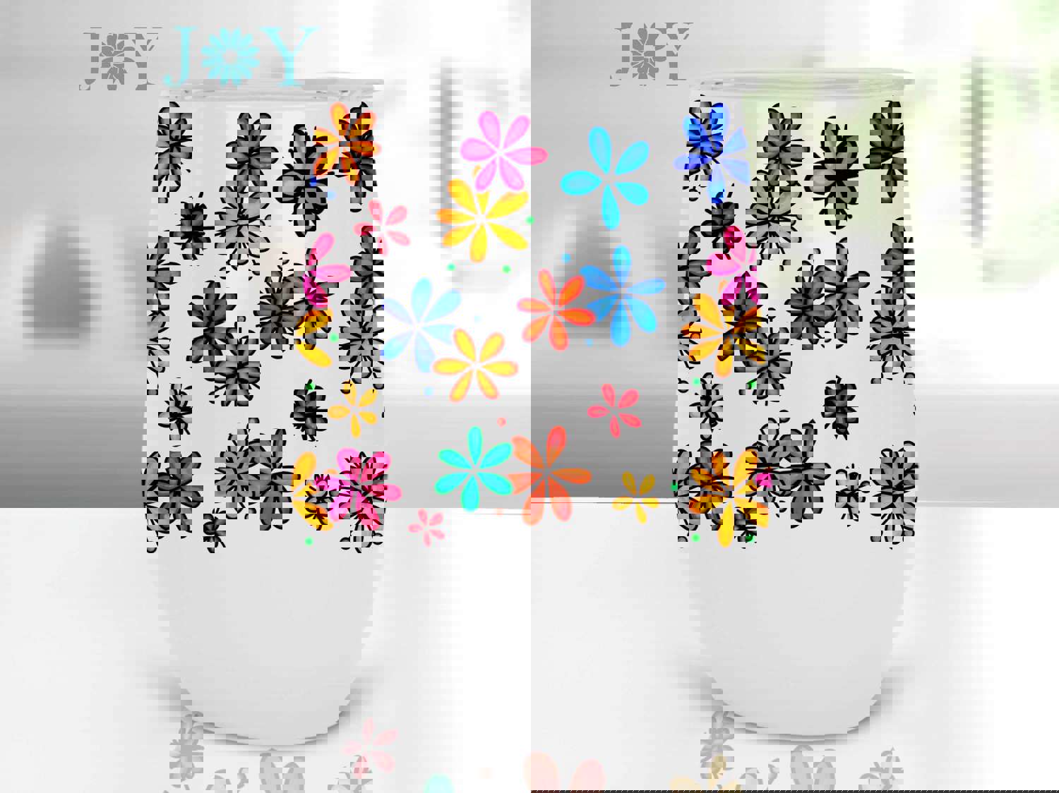 Art Pop Flower Sublimation Designs for 12oz Wine Tumblers - Digital Sublimation Template
