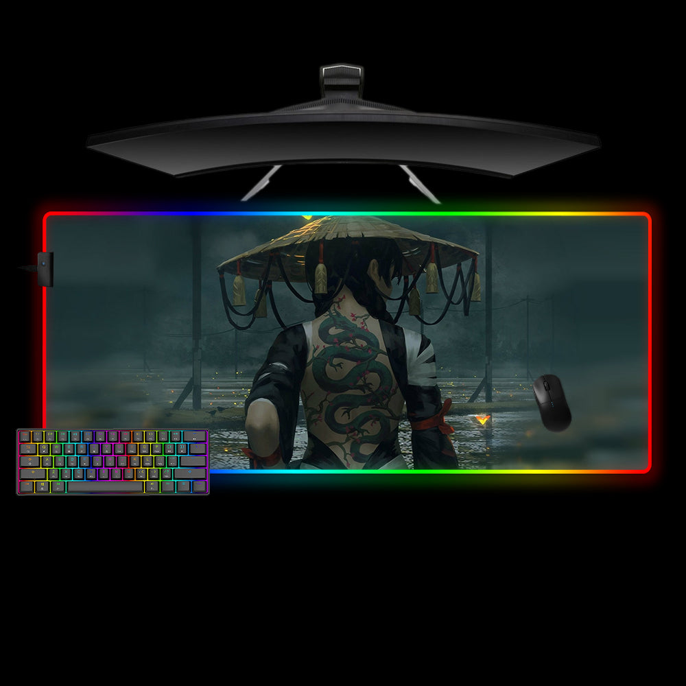 Dragon Tattoo Girl RGB Gaming Mouse Pad with LED Strip, M-XXL Size