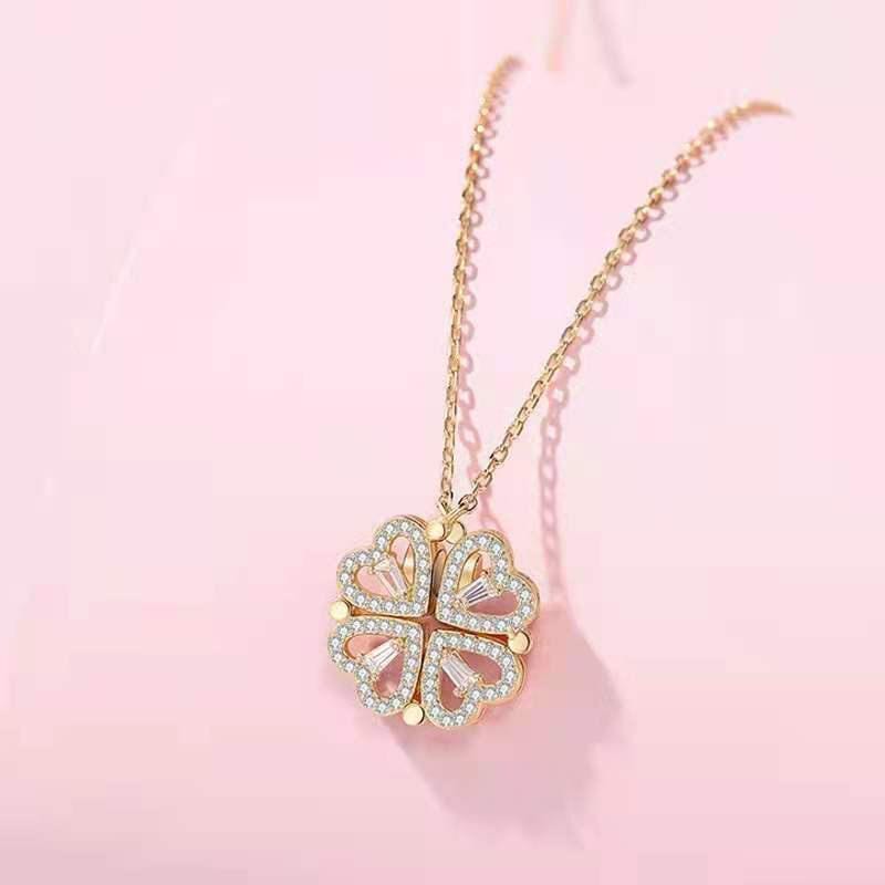Double Wearing Heart Necklace - 925 Sterling Silver with CZ